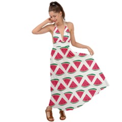 Illustration Watermelon Fruit Food Melon Backless Maxi Beach Dress by Sapixe