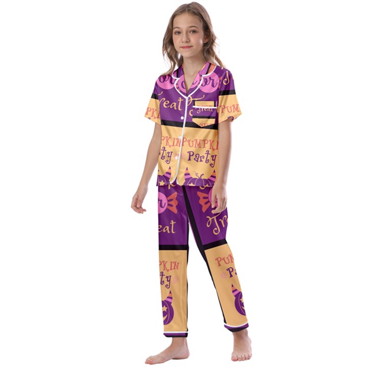 Halloween Cute Cartoon Kids  Satin Short Sleeve Pajamas Set