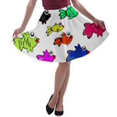 Fish Fishes Marine Life Swimming Water A-line Skater Skirt by Sapixe