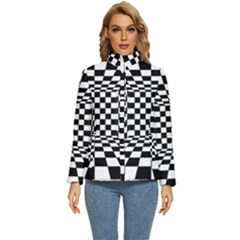 Black And White Chess Checkered Spatial 3d Women s Puffer Bubble Jacket Coat by Sapixe