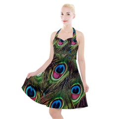 Peacock-army Halter Party Swing Dress  by nateshop