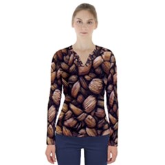 Coffe V-neck Long Sleeve Top by nateshop