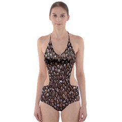 Coffee-beans Cut-out One Piece Swimsuit by nateshop