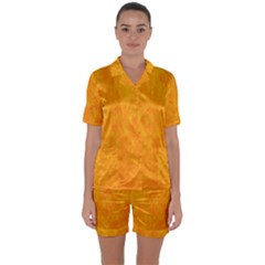 Background-yellow Satin Short Sleeve Pajamas Set by nateshop