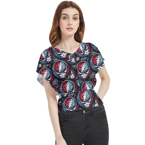 Grateful Dead Pattern Butterfly Chiffon Blouse by Jancukart