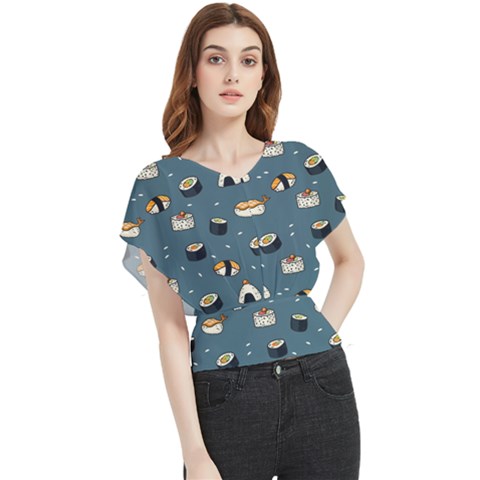 Sushi Pattern Butterfly Chiffon Blouse by Jancukart