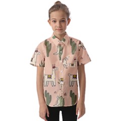 Llamas Pattern Kids  Short Sleeve Shirt by Jancukart