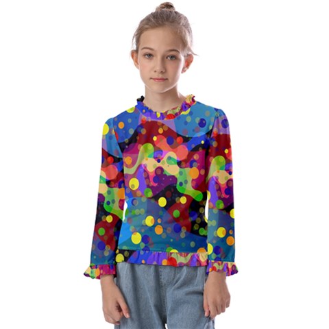 Blobs Dots Abstract Art Waves Kids  Frill Detail Tee by Amaryn4rt