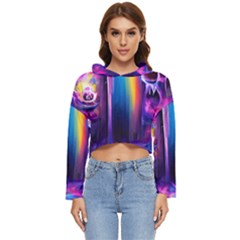 Purple Drawing Digital Art Women s Lightweight Cropped Hoodie by Amaryn4rt