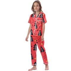 Christmas Christmas Tree Pattern Kids  Satin Short Sleeve Pajamas Set by Amaryn4rt