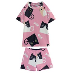 Cat Pattern Backgroundpet Kids  Swim Tee And Shorts Set by Amaryn4rt