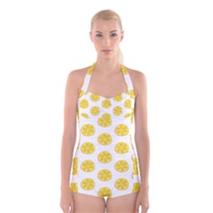 Fruit Food Juicy Organic Yellow Boyleg Halter Swimsuit  by Wegoenart