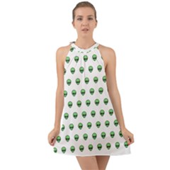 Aliens Ufo Fantasy Pattern Halter Tie Back Chiffon Dress by Wegoenart