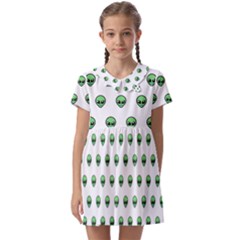 Aliens Ufo Fantasy Pattern Kids  Asymmetric Collar Dress by Wegoenart