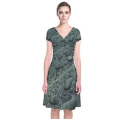 Leaves Water Drops Green  Short Sleeve Front Wrap Dress by artworkshop