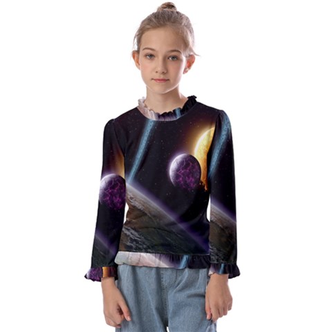 Planets In Space Kids  Frill Detail Tee by Sapixe