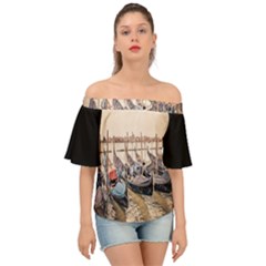 Black Several Boats - Colorful Italy  Off Shoulder Short Sleeve Top by ConteMonfrey