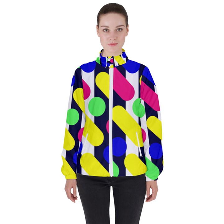 Illustration Geometric Form Circle Line Pattern Women s High Neck Windbreaker