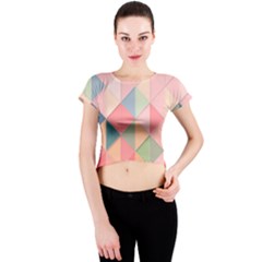 Illustration Pink Background Geometric Triangle Crew Neck Crop Top by Wegoenart