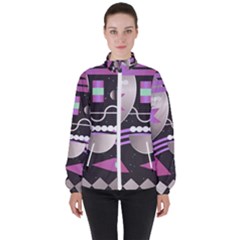 Illustration Background Abstract Geometric Women s High Neck Windbreaker by Wegoenart