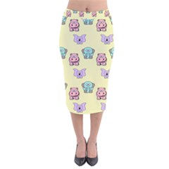 Illustration Animals Pastel Children Colorful Velvet Midi Pencil Skirt by Wegoenart