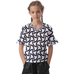 Background Monochrome Geometric Kids  V-neck Horn Sleeve Blouse by Wegoenart