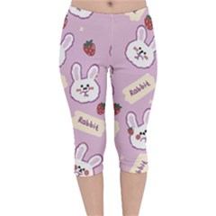 Illustration Rabbit Cartoon Background Pattern Velvet Capri Leggings  by Sudhe