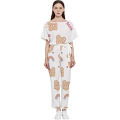 Illustrations Bear Cartoon Background Pattern Batwing Lightweight Chiffon Jumpsuit by Sudhe