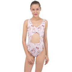 Pig Cartoon Background Pattern Center Cut Out Swimsuit by Sudhe