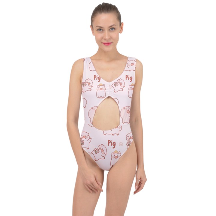 Pig Cartoon Background Pattern Center Cut Out Swimsuit