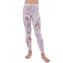 Pig Cartoon Background Pattern Kids  Lightweight Velour Leggings by Sudhe