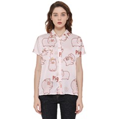 Pig Cartoon Background Pattern Short Sleeve Pocket Shirt by Sudhe