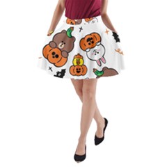 Illustration Pumpkin Bear Bat Bunny Chicken A-line Pocket Skirt by Sudhe