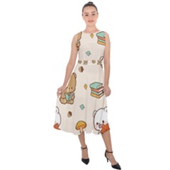 Illustration Bear Cartoon Background Pattern Midi Tie-back Chiffon Dress by Sudhe