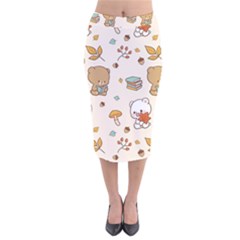 Illustration Bear Cartoon Background Pattern Velvet Midi Pencil Skirt by Sudhe