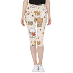 Illustration Bear Cartoon Background Pattern Inside Out Lightweight Velour Capri Leggings  by Sudhe