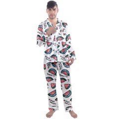 Illustration Watermelon Fruit Sweet Slicee Men s Long Sleeve Satin Pajamas Set by Sudhe