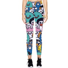 Illustration Animals Cartoon Background Pattern Pocket Leggings  by Sudhe