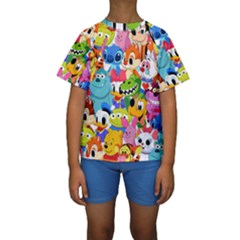 Illustration Cartoon Character Animal Cute Kids  Short Sleeve Swimwear by Sudhe