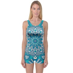 Mandala Blue One Piece Boyleg Swimsuit by zappwaits