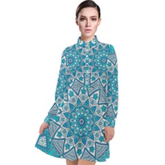 Mandala Blue Long Sleeve Chiffon Shirt Dress by zappwaits