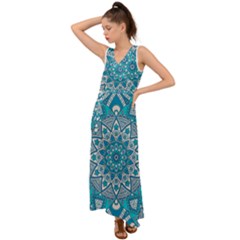 Mandala Blue V-neck Chiffon Maxi Dress by zappwaits