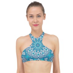 Mandala Blue High Neck Bikini Top by zappwaits