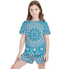 Mandala Blue Kids  Tee And Sports Shorts Set by zappwaits