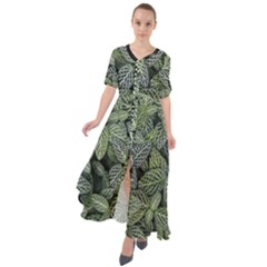 Leaves Foliage Botany Plant Waist Tie Boho Maxi Dress by Ravend