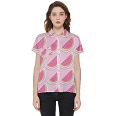 Pink Melon Wayermelon Pattern Food Fruit Melon Short Sleeve Pocket Shirt by Ravend