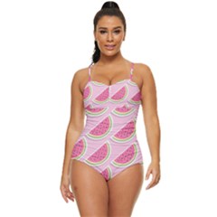 Pink Melon Wayermelon Pattern Food Fruit Melon Retro Full Coverage Swimsuit by Ravend