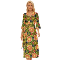 Fruits Star Blueberry Cherry Leaf Midsummer Wrap Dress by Ravend