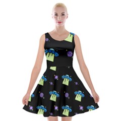 Illustration Cosmos Cosmo Rocket Spaceship -ufo Velvet Skater Dress by danenraven