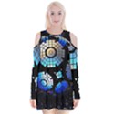 Illustration Tech Galaxy Robot Bot Science Velvet Long Sleeve Shoulder Cutout Dress View1